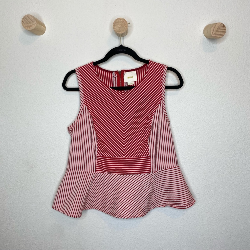 Anthropologie Maeve Red & white peplum blouse